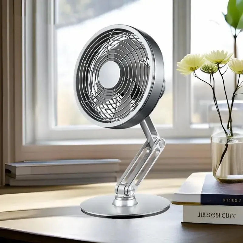 Mros Desktop Metal Small Fan Charging Office Retro Desktop Rotating Folding Electric Fan Desktop