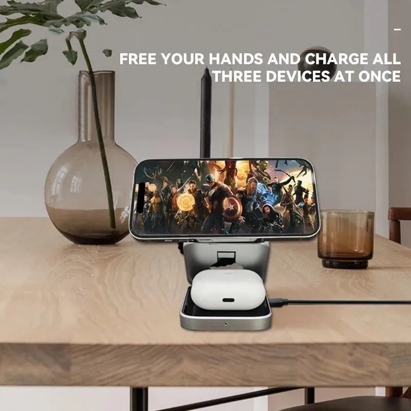 3 in 1 Wireless Charger Stand Magnetic Folding Stand for Apple iPhones Headphones Watch