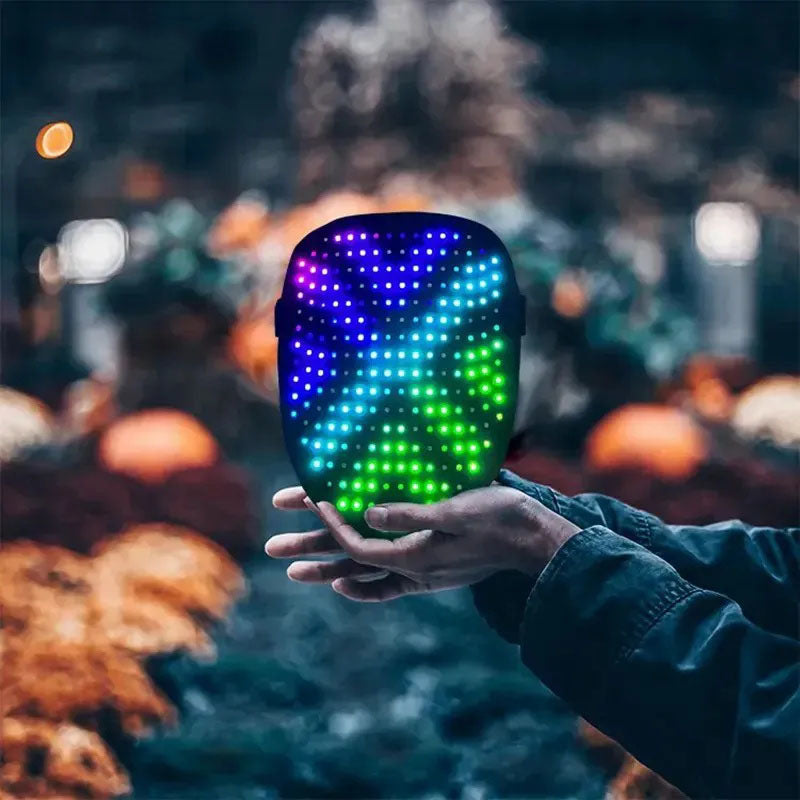 G-OUSSVE LED Halloween mask with app control, glowing face mask, face-changing sensor, party, ball, and bar atmosphere prop