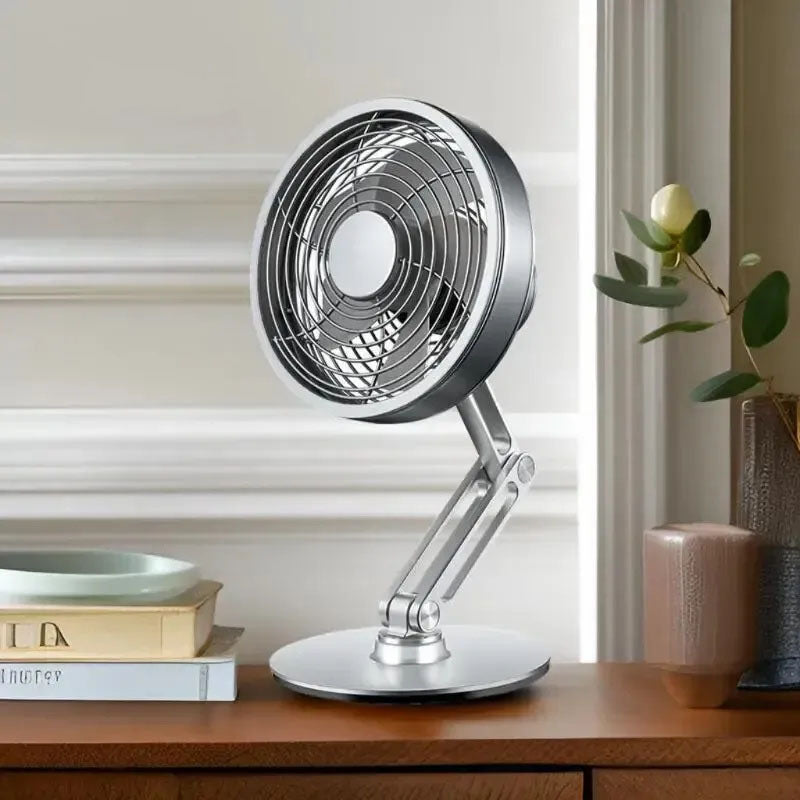 Mros Desktop Metal Small Fan Charging Office Retro Desktop Rotating Folding Electric Fan Desktop