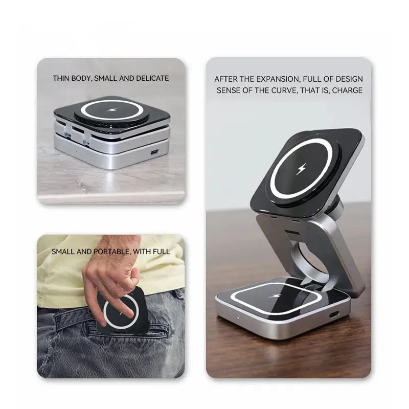 3 in 1 Wireless Charger Stand Magnetic Folding Stand for Apple iPhones Headphones Watch