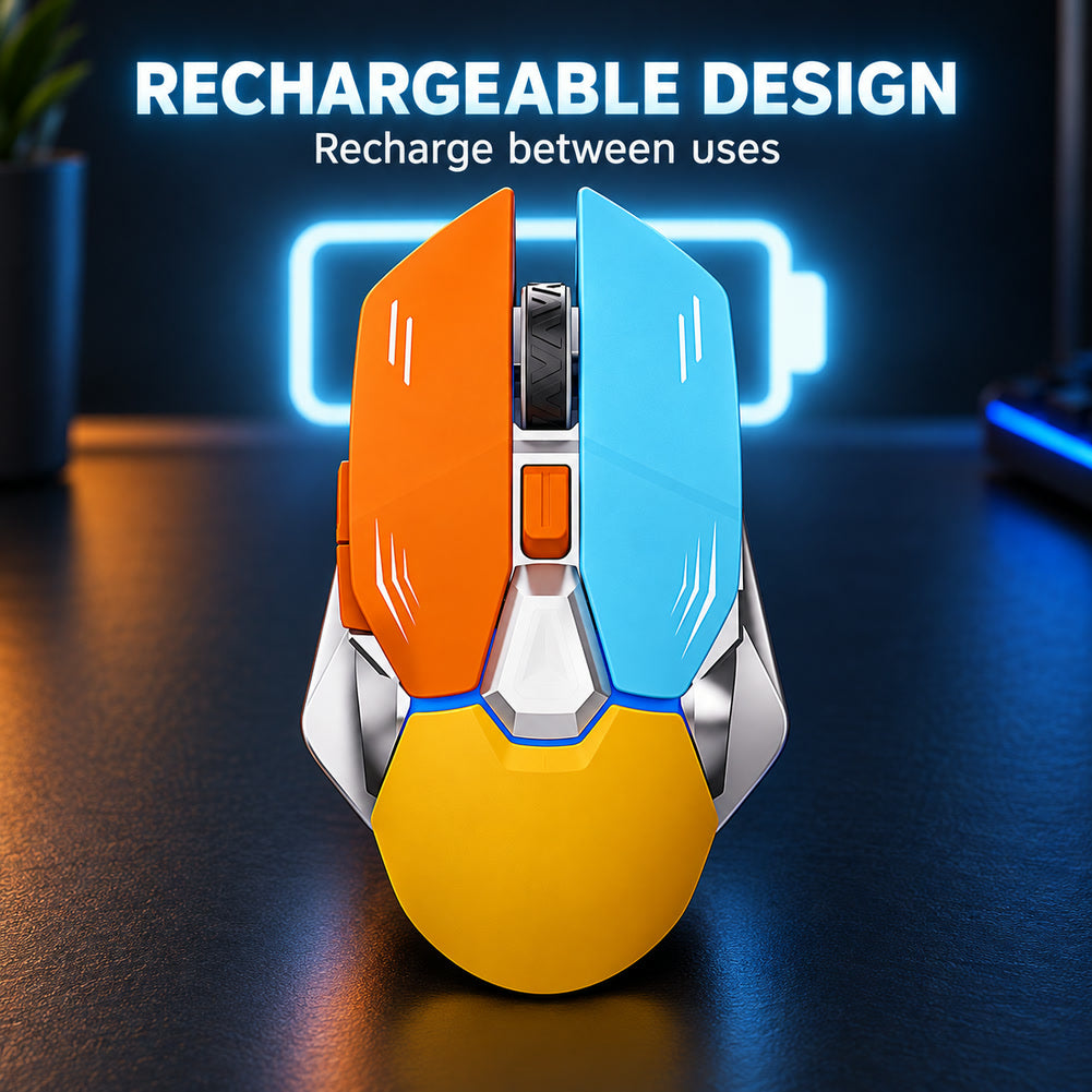 G-OUSSVE Rechargeable 2.4G Wireless Gaming Mouse, 3 DPI Levels, Orange Blue