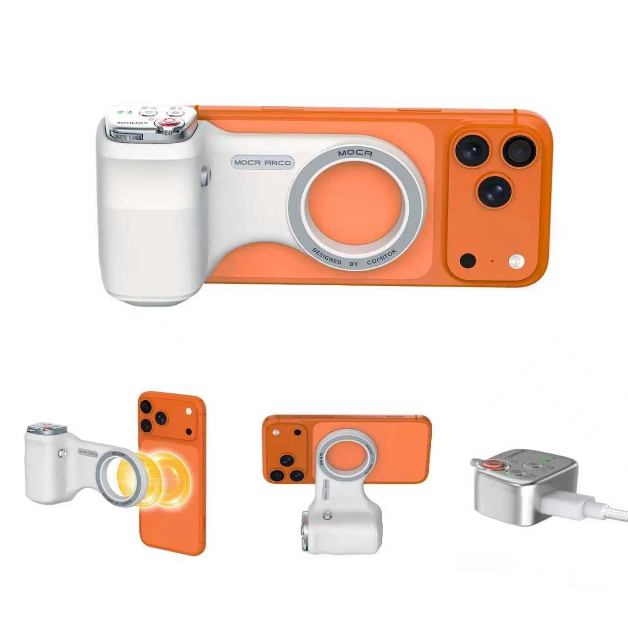 Magnetic Handheld Grip Phone Stand Camera Assistant with LED Fill Light, Magnetic Ring and Phone Case, Compatible with iOS 26/iOS 18/iOS 17, Ergonomic Grip, One-Tap Camera, Rechargeable Remote, Ideal for Photography Enthusiasts