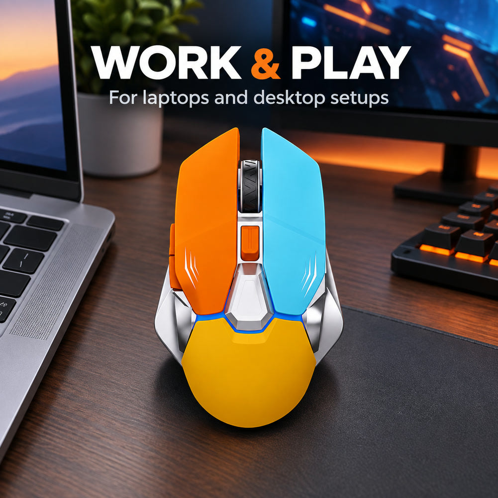 G-OUSSVE Rechargeable 2.4G Wireless Gaming Mouse, 3 DPI Levels, Orange Blue