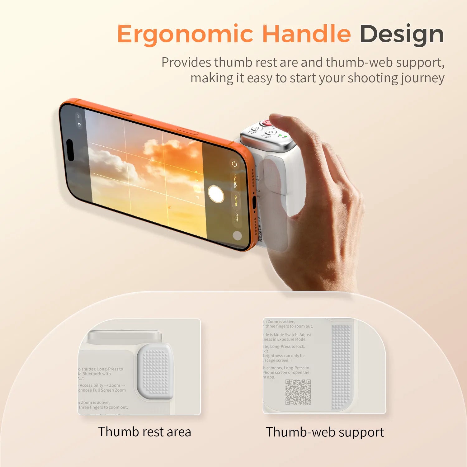 Magnetic Handheld Grip Phone Stand Camera Assistant with LED Fill Light, Magnetic Ring and Phone Case, Compatible with iOS 26/iOS 18/iOS 17, Ergonomic Grip, One-Tap Camera, Rechargeable Remote, Ideal for Photography Enthusiasts