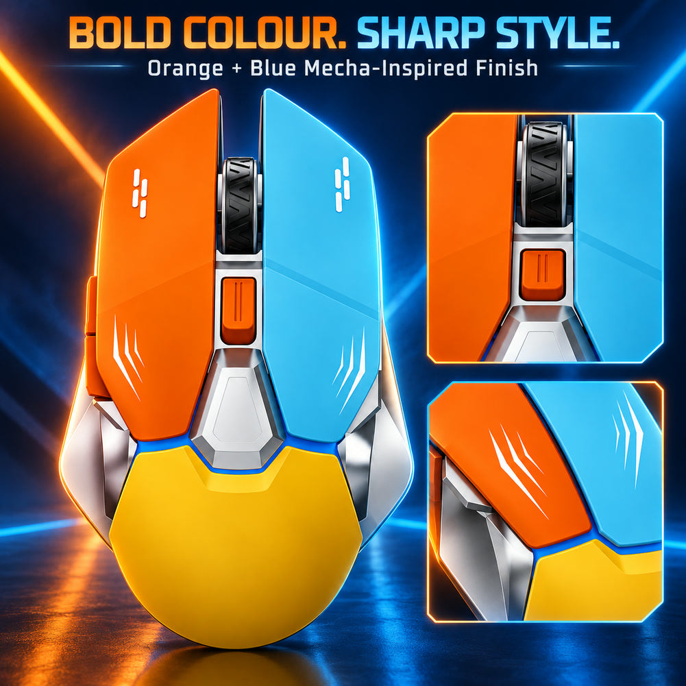 G-OUSSVE Rechargeable 2.4G Wireless Gaming Mouse, 3 DPI Levels, Orange Blue