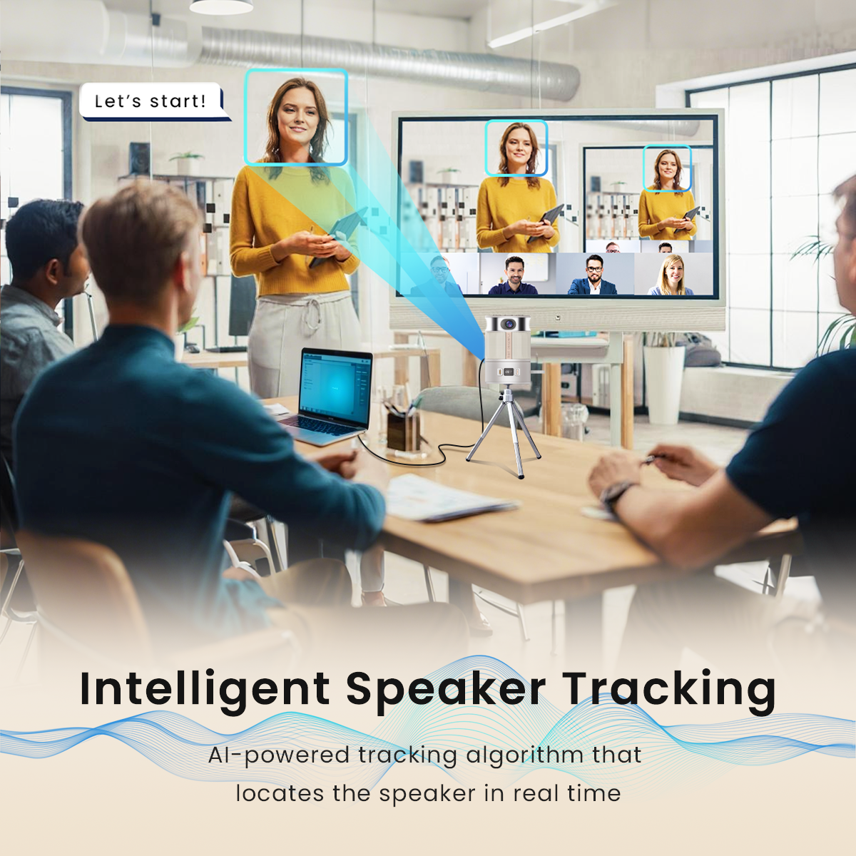 Conference Room Camera System, Intelligent Speaker Tracking 3 In-1 AV Integration, Two Display ModesInstantly Switch, 360° Panoramic View for Remote Meetings Audio