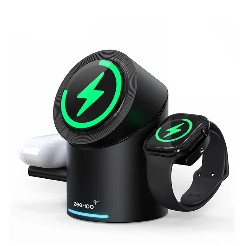 Cylindrical 3in1 Magnetic Wireless Charging Station : All-in-One Charger for iPhone 16 Pro 15 14 13 Max/PIus, Samsung S24/S24/S22/S21,Pixel, Apple Watch & Smart Watch,AirPods & Earbuds, 15W Qi2 Fast Charging