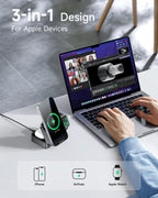 G-OUSSVE 3-in-1 Foldable Magnetic Wireless Charging Station Qi2 Certified 15W Travel Charger Stand Dock for iPhone 17/16/15/14/13/12 Series Apple Watch AirPods