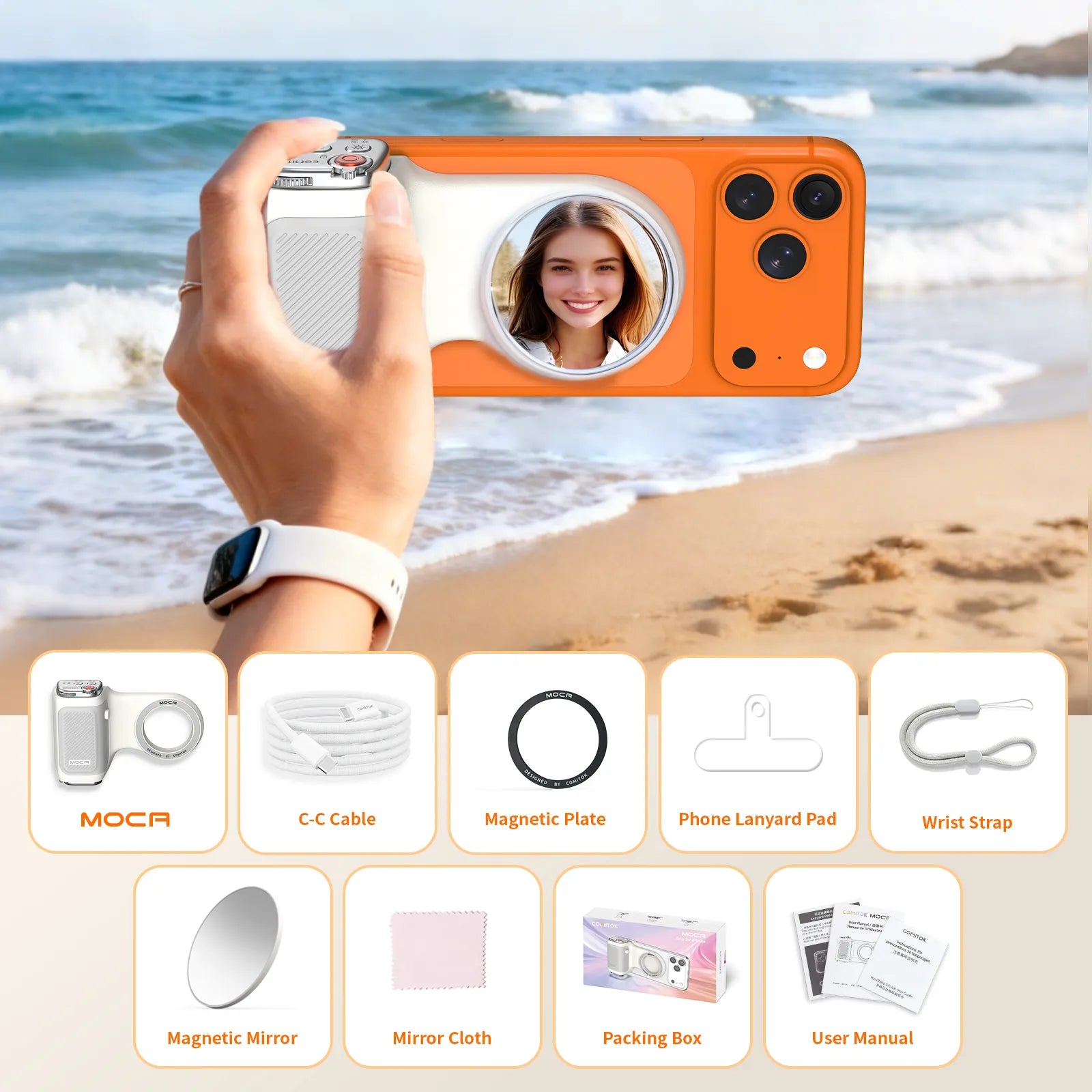 GIVBRO Magnetic Handheld Grip Phone Stand Camera Assistant with Mirror and LED Fill Light 2-in-1, Compatible with iOS 26/iOS 18, Ergonomic Grip, One-Tap Camera, Rechargeable Remote, Ideal for Thanksgiving & Christmas Gift for Photography Enthusiasts