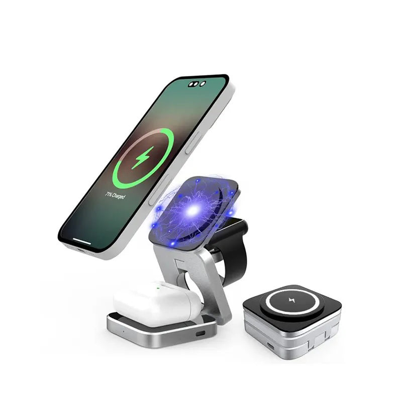 3 in 1 Wireless Charger Stand Magnetic Folding Stand for Apple iPhones Headphones Watch