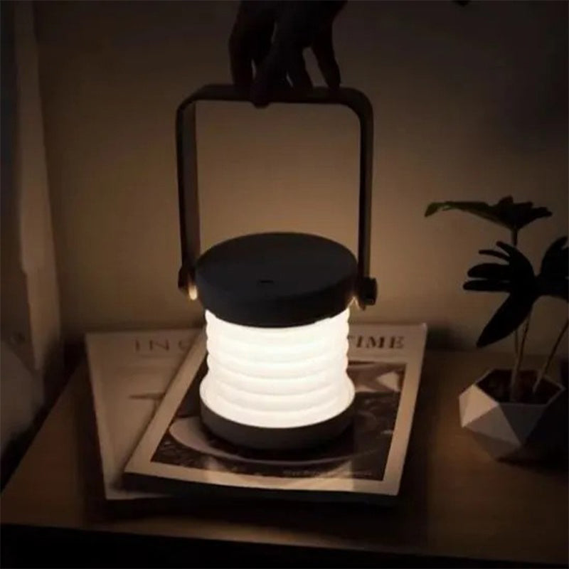 GIVBRO 4-in-1 Foldable Table Lamp USB Retractable LED Light Wooden Handle Portable Lantern Light and Flashlight Touch Control Dimmable 3 Level Brightness Night Light for Reading, Outdoor Camping