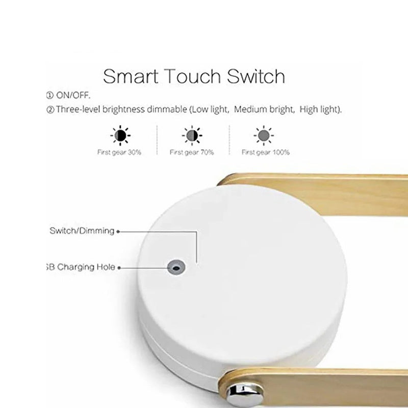 GIVBRO 4-in-1 Foldable Table Lamp USB Retractable LED Light Wooden Handle Portable Lantern Light and Flashlight Touch Control Dimmable 3 Level Brightness Night Light for Reading, Outdoor Camping