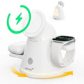 4-in-1 Wireless Charging Station for Apple, 15W Qi2 Mag-safe Charger with Dimmable Light & 360° Rotating Phone Stand, Fast Charger for iPhone 16–12, AirPods, Apple Watch & Samsung Watch