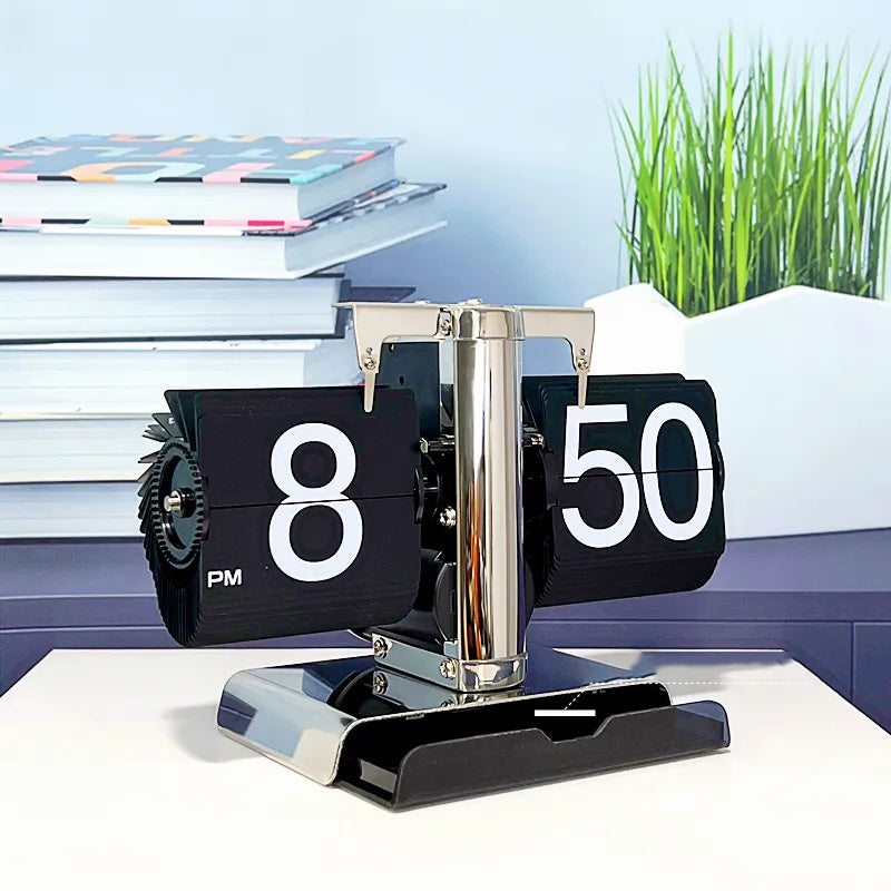 Creative Mechanical Automatic Page Turning Clock Desktop Simple Retro Table Digital Pendulum Clock Minimalist Decorative Table Clock