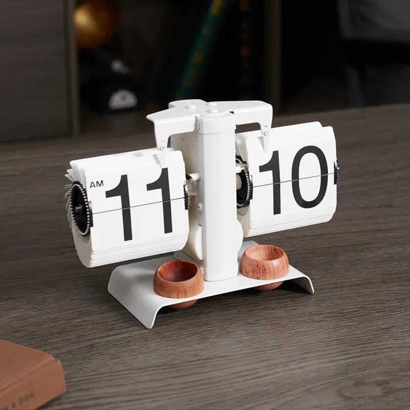 Creative Mechanical Automatic Page Turning Clock Desktop Simple Retro Table Digital Pendulum Clock Minimalist Decorative Table Clock