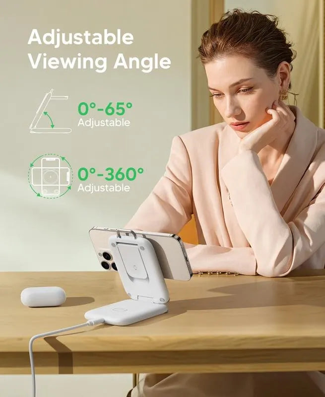 Traveling Fast Wireless Charging Station for Apple Devices, Magnetic 3 in 1 Travel MagSafe Charger Stand for iPhone 17 16 15 14 13 12 Pro Max Plus, Apple Watch& Air pods 4 3 2 Pro