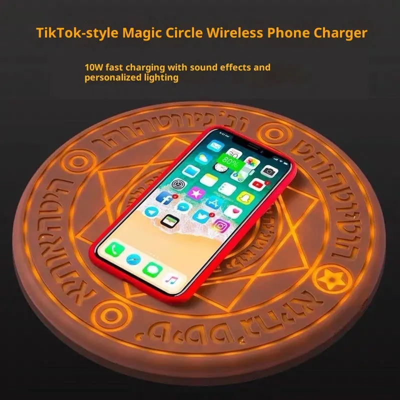 10W Magic Array Wireless Charger Creative Luminous Base Cool with Sound Effects Phone Automatic Induction Charging Display