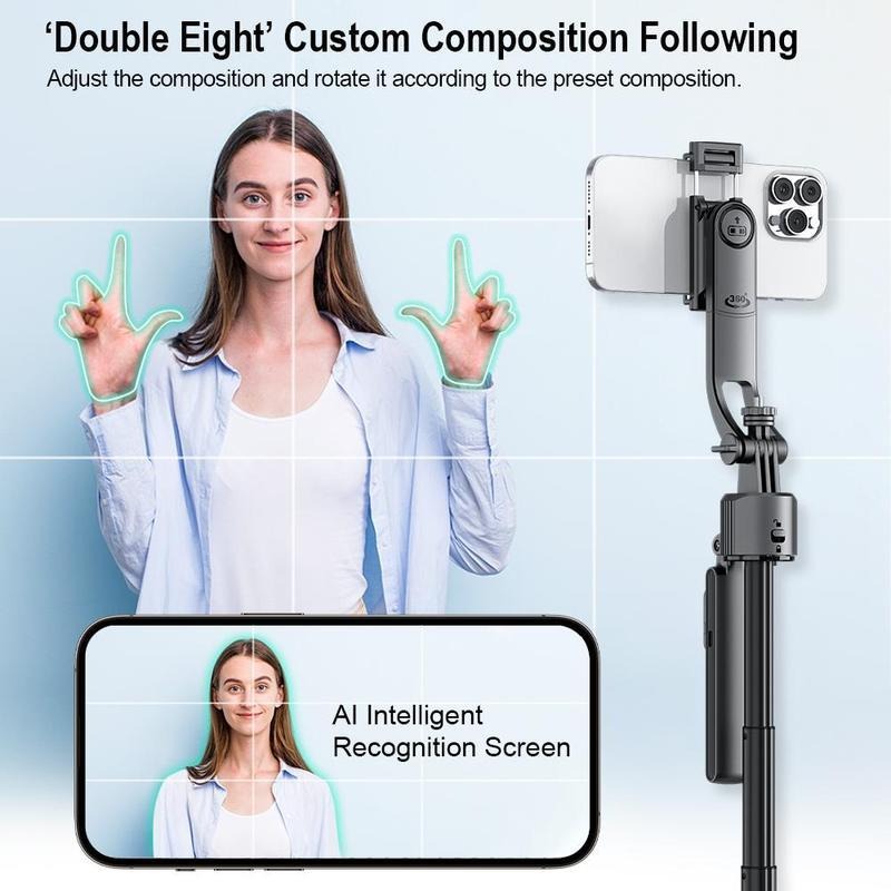 1.76m Tracking Function Automatic Pop-open Tripod Stand for Cell Phone, Detachable Phone Clip, Gesture Controls The Stable Tripod, Selfie Accessories