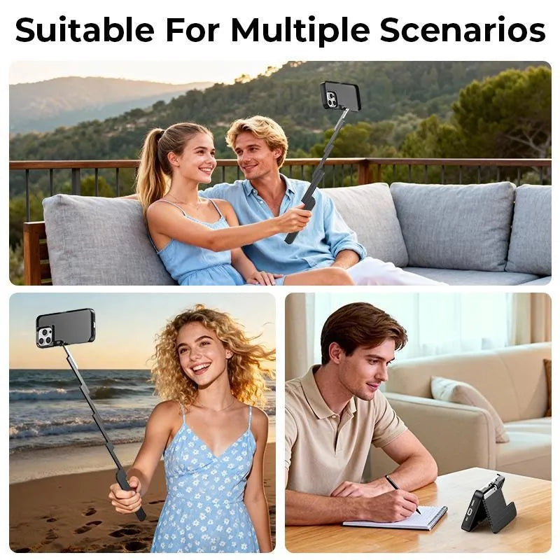 Concert Phone Case with Selfie Stick 3-in-1 Foldable iPhone Case Slim Vertical Design Rotatable Mount Bluetooth Remote Shooting Multi-Angle Rotation Folding Stand for Travel & Vlogging