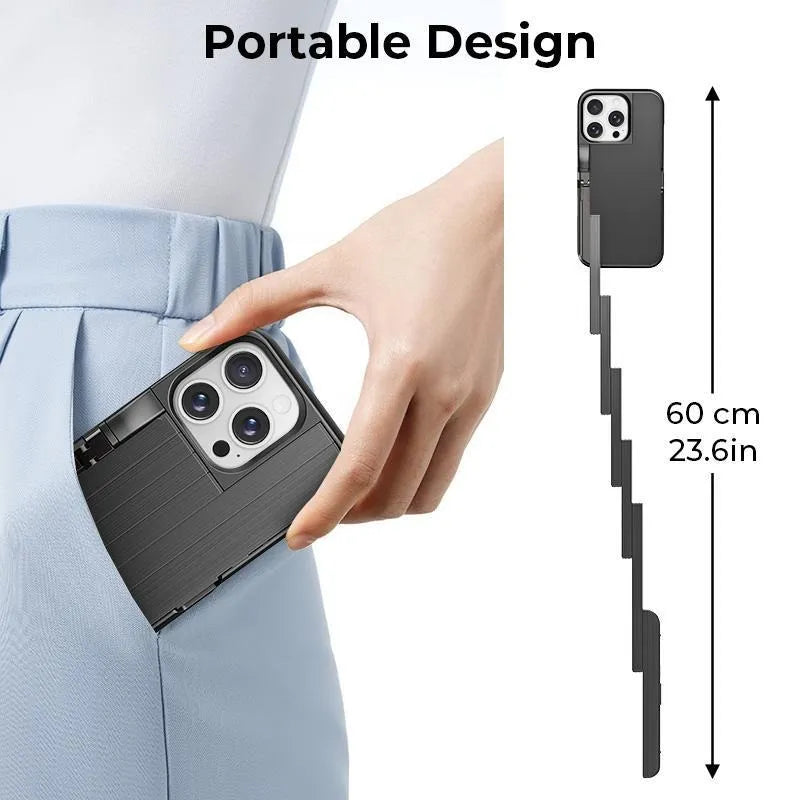 Concert Phone Case with Selfie Stick 3-in-1 Foldable iPhone Case Slim Vertical Design Rotatable Mount Bluetooth Remote Shooting Multi-Angle Rotation Folding Stand for Travel & Vlogging