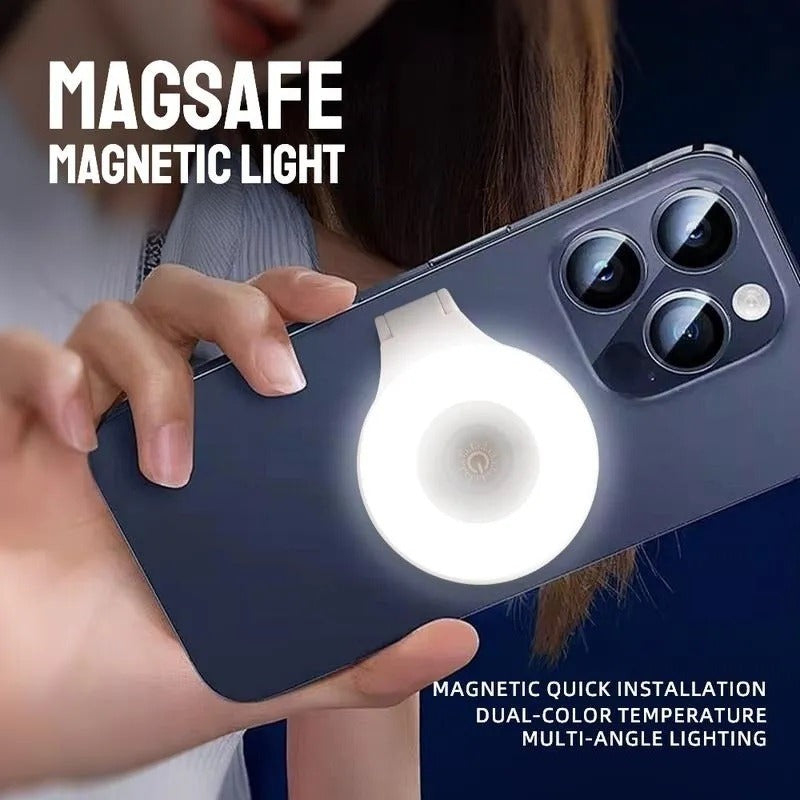 G-OUSSVE Magnetic Selfie Ring Light, Rechargeable LED Fill Light for iPhone&Camera, Smartphone Camera Handle, Video Photo Shooting Acccessory Compatible with Magsafe Phone Light Clip