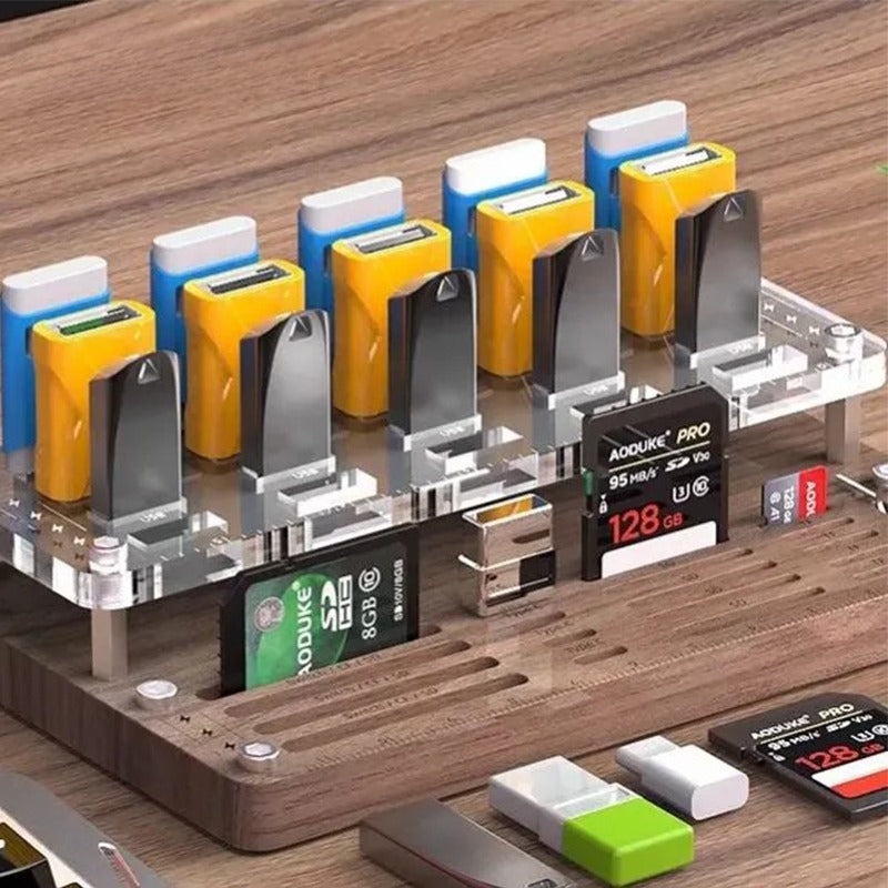 Transparent Wood SD Memory Card Storage Case, TF USB Disk, Type C SIM Card Pick-up Needle, Storage, Sorting Protective Base