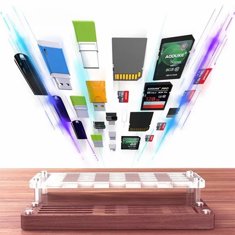 Transparent Wood SD Memory Card Storage Case, TF USB Disk, Type C SIM Card Pick-up Needle, Storage, Sorting Protective Base