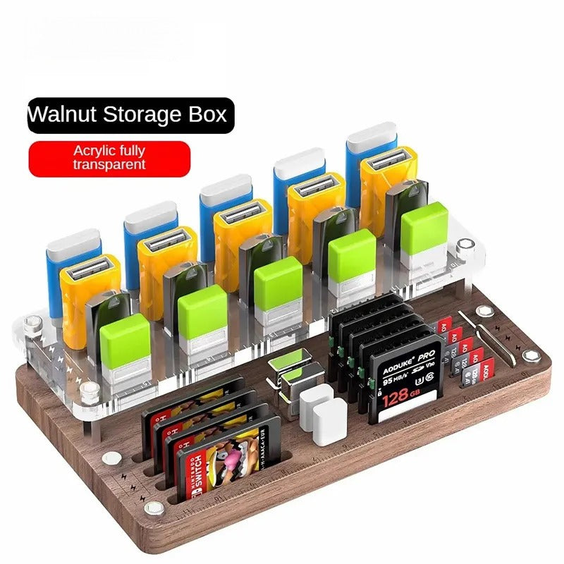 Transparent Wood SD Memory Card Storage Case, TF USB Disk, Type C SIM Card Pick-up Needle, Storage, Sorting Protective Base