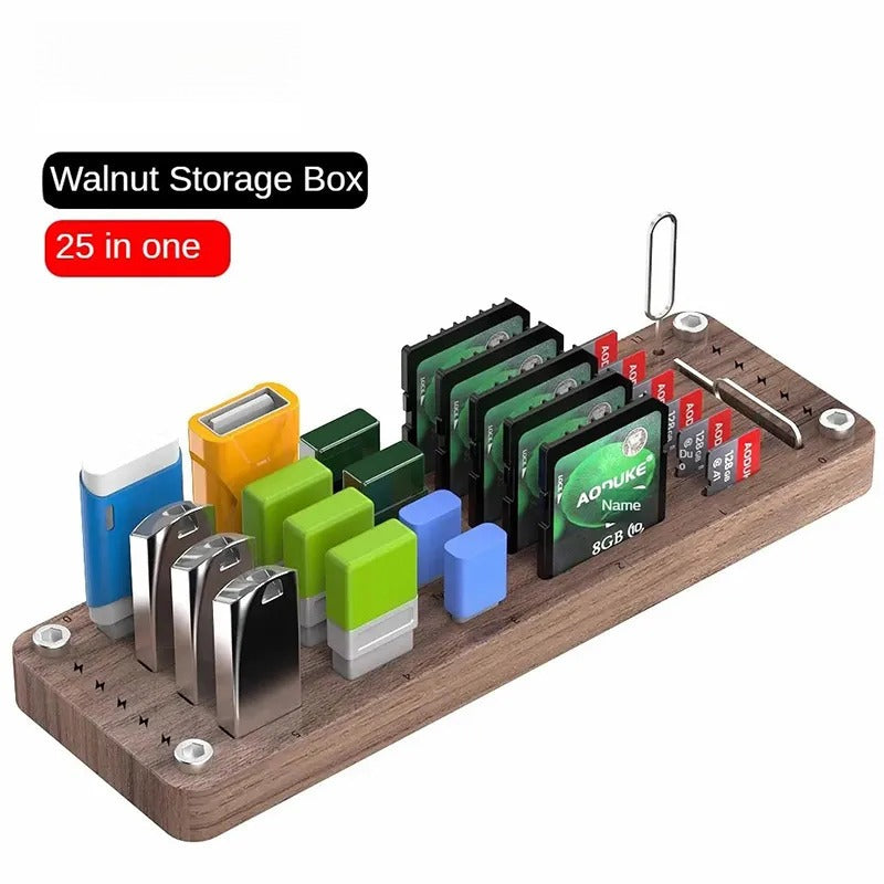 Transparent Wood SD Memory Card Storage Case, TF USB Disk, Type C SIM Card Pick-up Needle, Storage, Sorting Protective Base