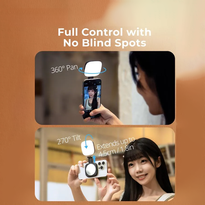 Magnetic Selfie Light for iPhone, Phone Light with a Mirror, Instant Attachment for MagSafe, for Selfies, Video Conference, Vibe P48 Black/White 4656/4933 Convenient Vlogging kit