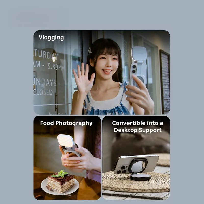 Magnetic Selfie Light for iPhone, Phone Light with a Mirror, Instant Attachment for MagSafe, for Selfies, Video Conference, Vibe P48 Black/White 4656/4933 Convenient Vlogging kit