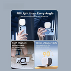 Magnetic Selfie Light for iPhone, Phone Light with a Mirror, Instant Attachment for MagSafe, for Selfies, Video Conference, Vibe P48 Black/White 4656/4933 Convenient Vlogging kit