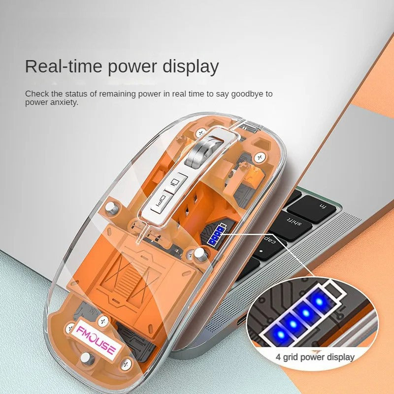 Wireless Rechargeable Bluetooth Mouse BT1 BT2 2.4G Hidden USB Receiver Transparent Clear Cool Shell 4 DPI Adjustable Mute Click, Mini Portable for Business Home&Office PC Win/Mac/Laptop