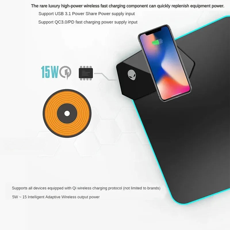 ALIENWARE Alien Wireless Charging Mouse Pad RGB Luminous Keyboard Desk Pad Computer Pad Extra Large Desk Pad