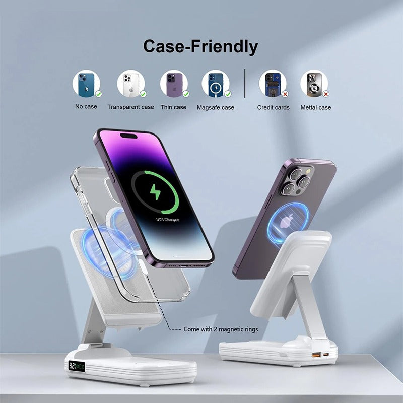5 in 1 Wireless Charging Station with 10000mAh Power Bank Digital Display Automatic Magnetic 20W Fast Charger Station Stand Compatible with iPhone 15/14/13/12 All Series & AirPods & iWatch