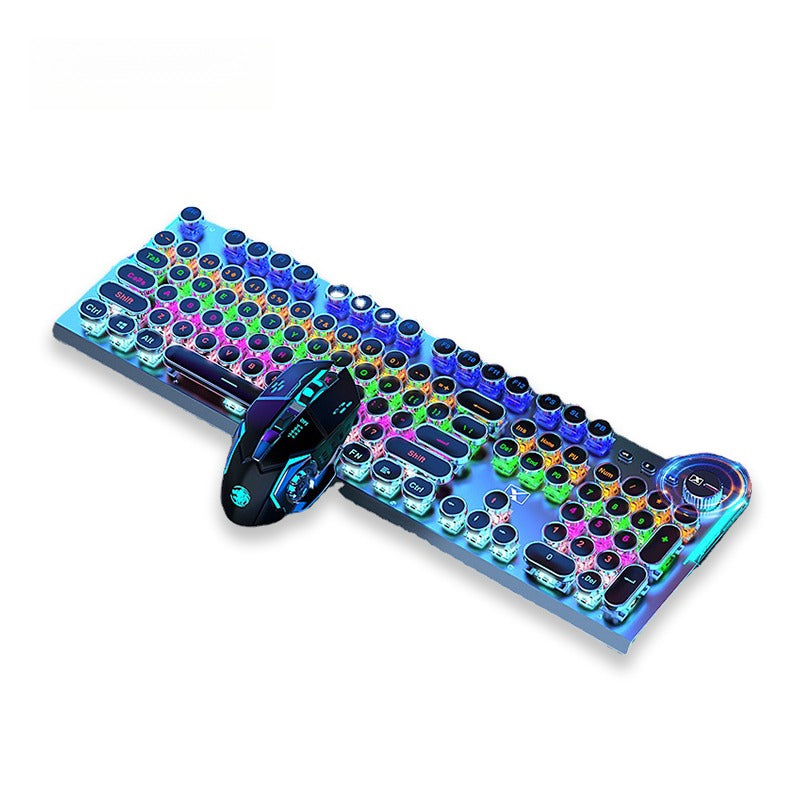 G-OUSSVE X60 Steam Transparent Punk Vintage Mechanical Keyboard and Mouse Set Game Office Titanium Alloy Keyboard with Knob