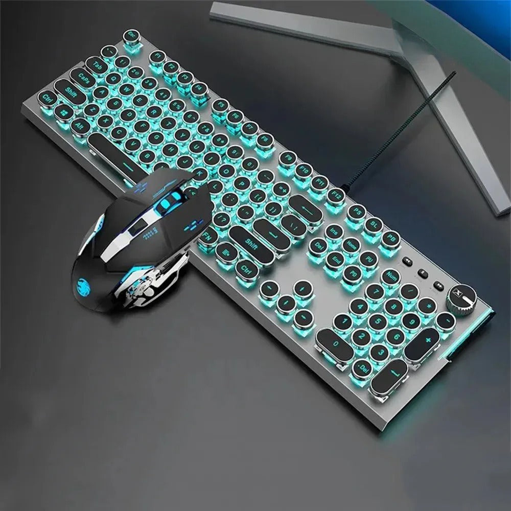 X60 Steam Transparent Punk Vintage Mechanical Keyboard and Mouse Set Game Office Titanium Alloy Keyboard with Knob