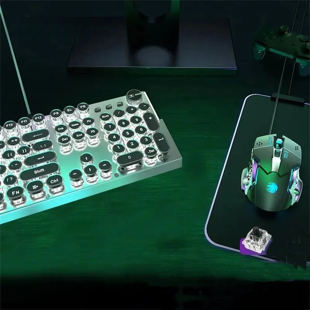 X60 Steam Transparent Punk Vintage Mechanical Keyboard and Mouse Set Game Office Titanium Alloy Keyboard with Knob