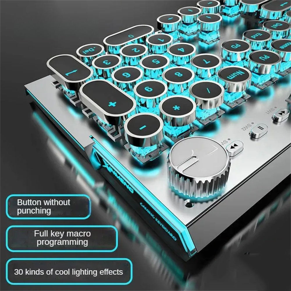 G-OUSSVE X60 Steam Transparent Punk Vintage Mechanical Keyboard and Mouse Set Game Office Titanium Alloy Keyboard with Knob