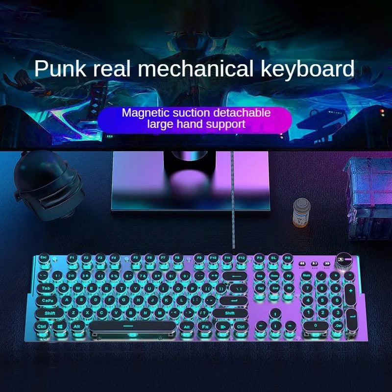 G-OUSSVE X60 Steam Transparent Punk Vintage Mechanical Keyboard and Mouse Set Game Office Titanium Alloy Keyboard with Knob