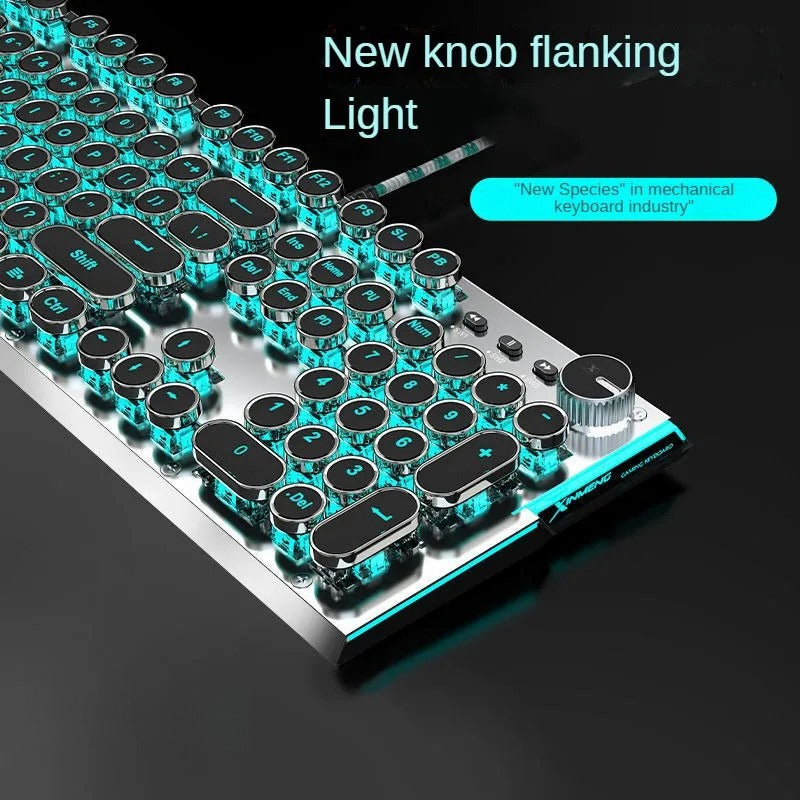 G-OUSSVE X60 Steam Transparent Punk Vintage Mechanical Keyboard and Mouse Set Game Office Titanium Alloy Keyboard with Knob