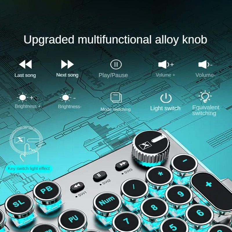 X60 Steam Transparent Punk Vintage Mechanical Keyboard and Mouse Set Game Office Titanium Alloy Keyboard with Knob