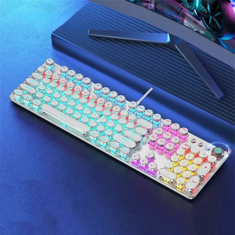X60 Steam Transparent Punk Vintage Mechanical Keyboard and Mouse Set Game Office Titanium Alloy Keyboard with Knob