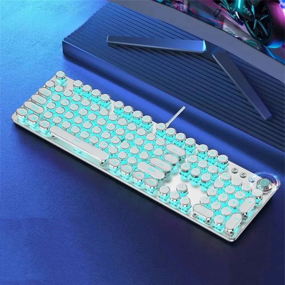 X60 Steam Transparent Punk Vintage Mechanical Keyboard and Mouse Set Game Office Titanium Alloy Keyboard with Knob