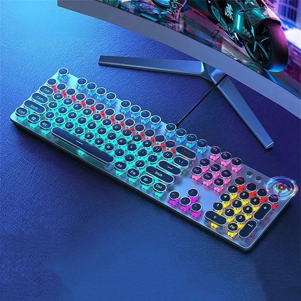 X60 Steam Transparent Punk Vintage Mechanical Keyboard and Mouse Set Game Office Titanium Alloy Keyboard with Knob