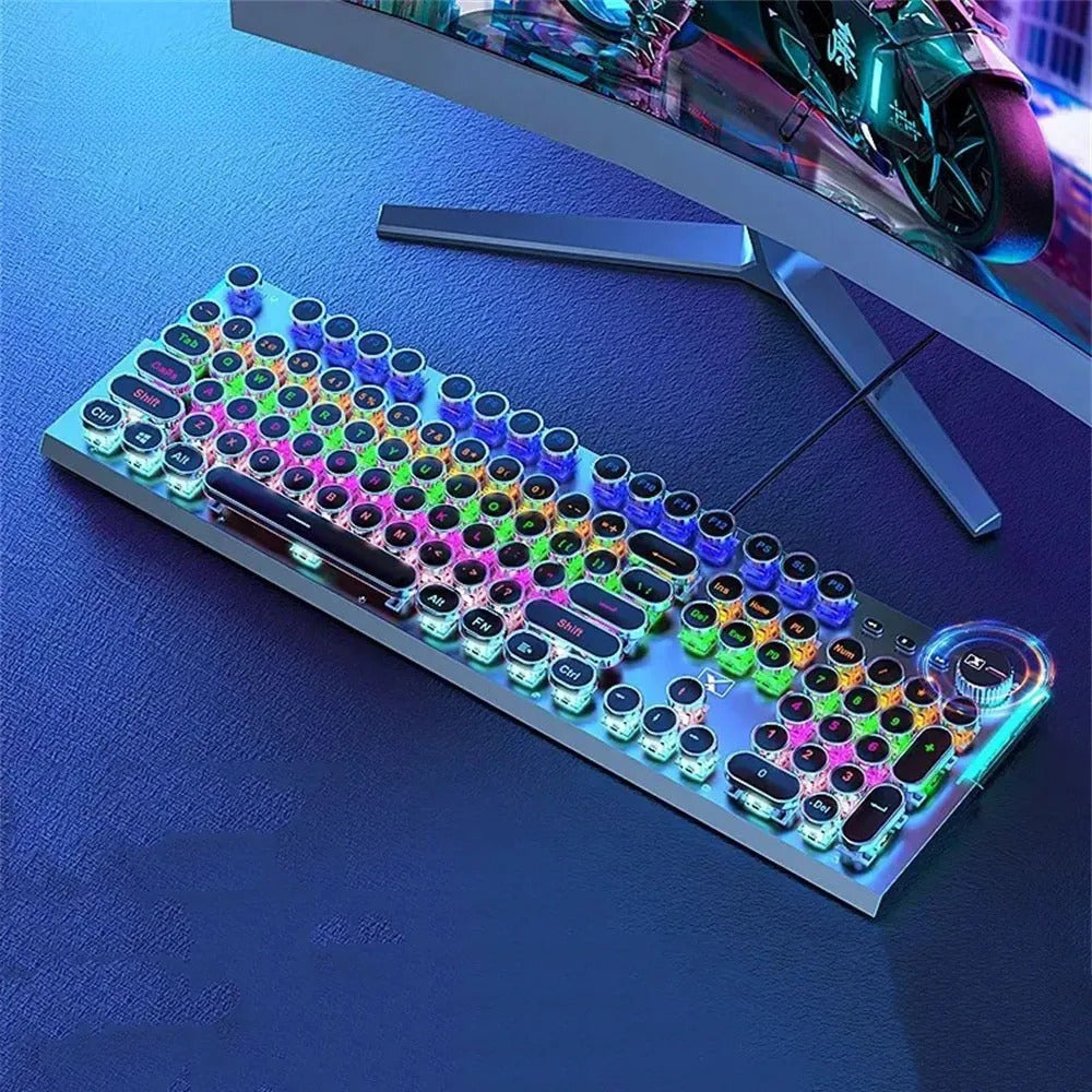 G-OUSSVE X60 Steam Transparent Punk Vintage Mechanical Keyboard and Mouse Set Game Office Titanium Alloy Keyboard with Knob