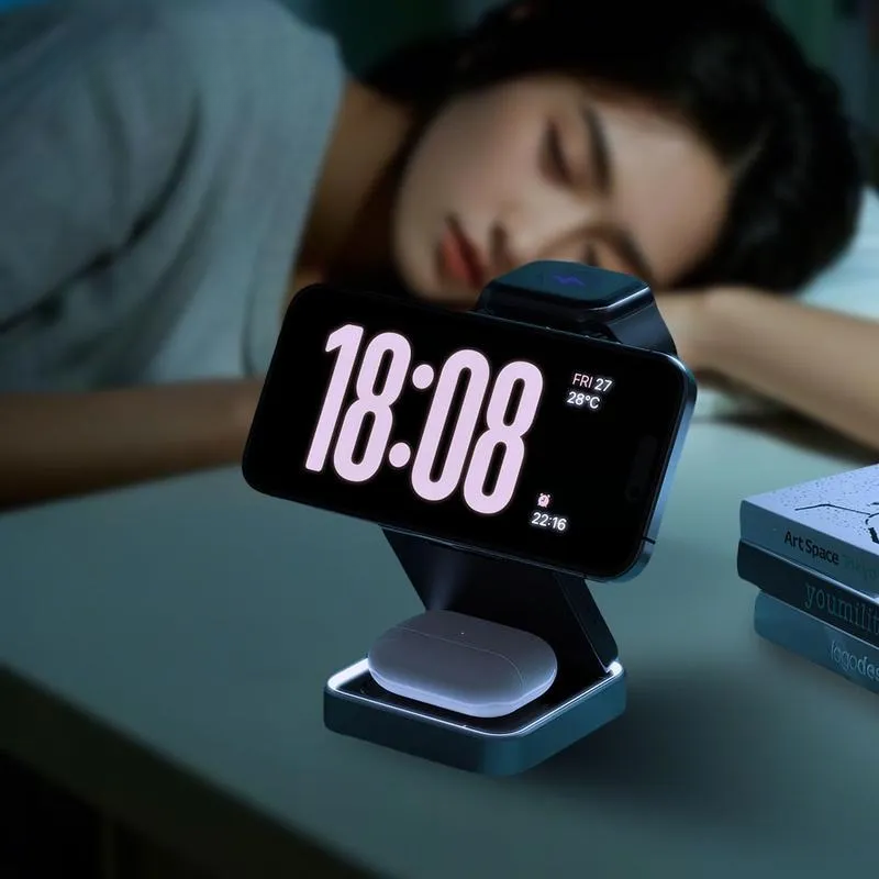 GIVBRO 3 in 1 Magnetic Phone Charger Stand, 3 in 1 Foldable Fast Charging Micro Station, Travel Charger Set for Multiple Devices for iPhone 16 15 14 13 12 Series Foldable Universal smartphone charge wireless