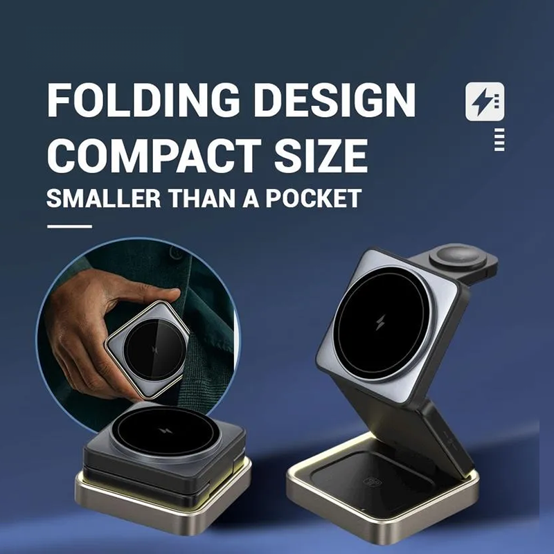 GIVBRO 3 in 1 Magnetic Phone Charger Stand, 3 in 1 Foldable Fast Charging Micro Station, Travel Charger Set for Multiple Devices for iPhone 16 15 14 13 12 Series Foldable Universal smartphone charge wireless