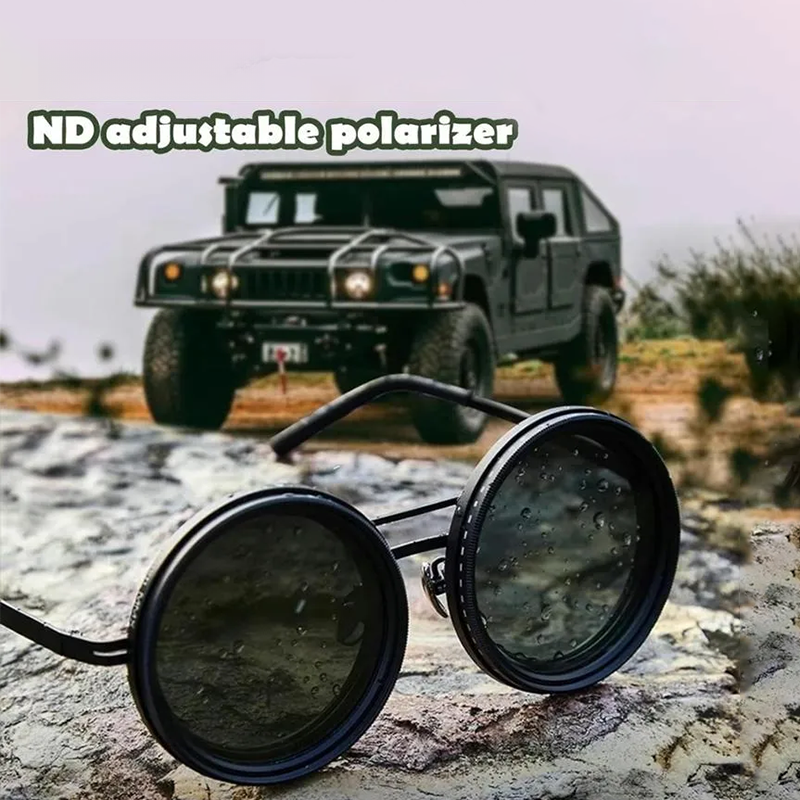 G-OUSSVE ND Filter Adjustable Polarized Lens – 9-Step Light Control, UV Protection, Titanium Frame, Classic Vintage Design